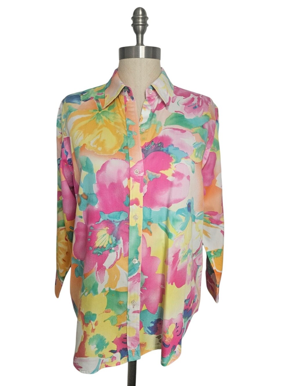 LAUREN RALPH LAUREN Floral Watercolor Button-Down Blouse | SZ L